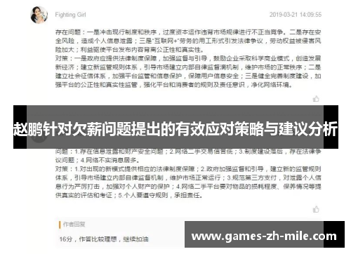 赵鹏针对欠薪问题提出的有效应对策略与建议分析